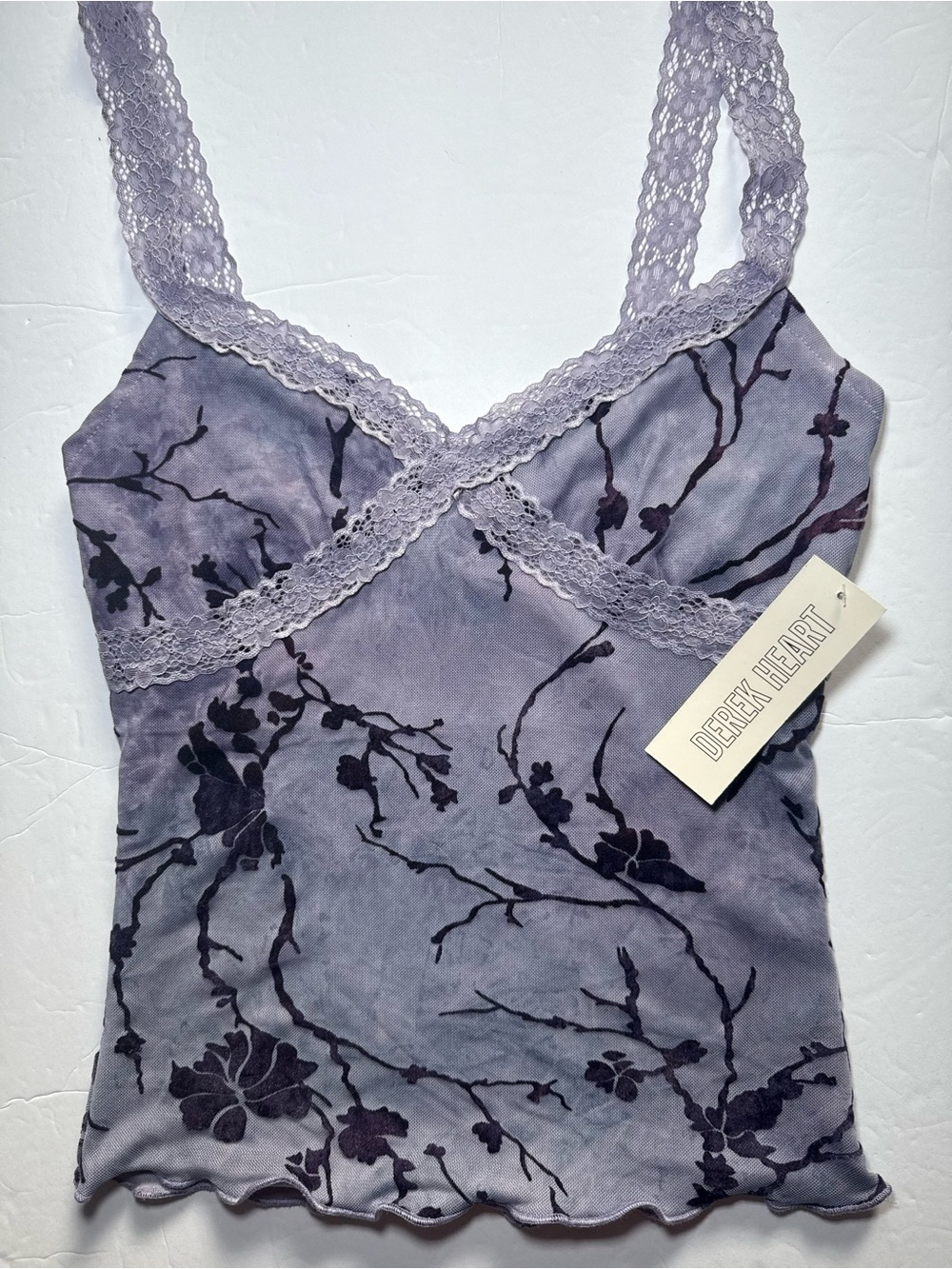 Derek Heart Purple Floral Mesh Lace Cami Top - Size M - NWT